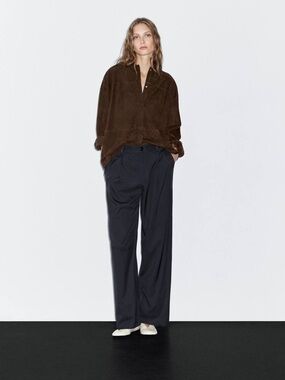 Massimo Dutti Dark Charcoal Pinstripe Trousers